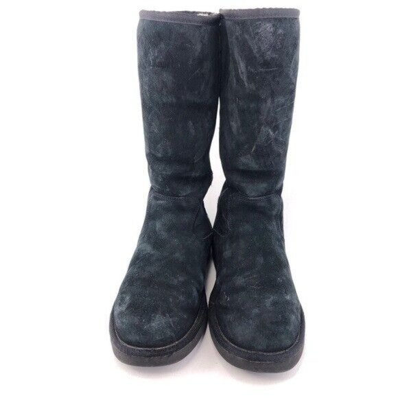 UGG Sumner Black Leather Sheepskin Winter Boots 9 - Picture 4 of 13